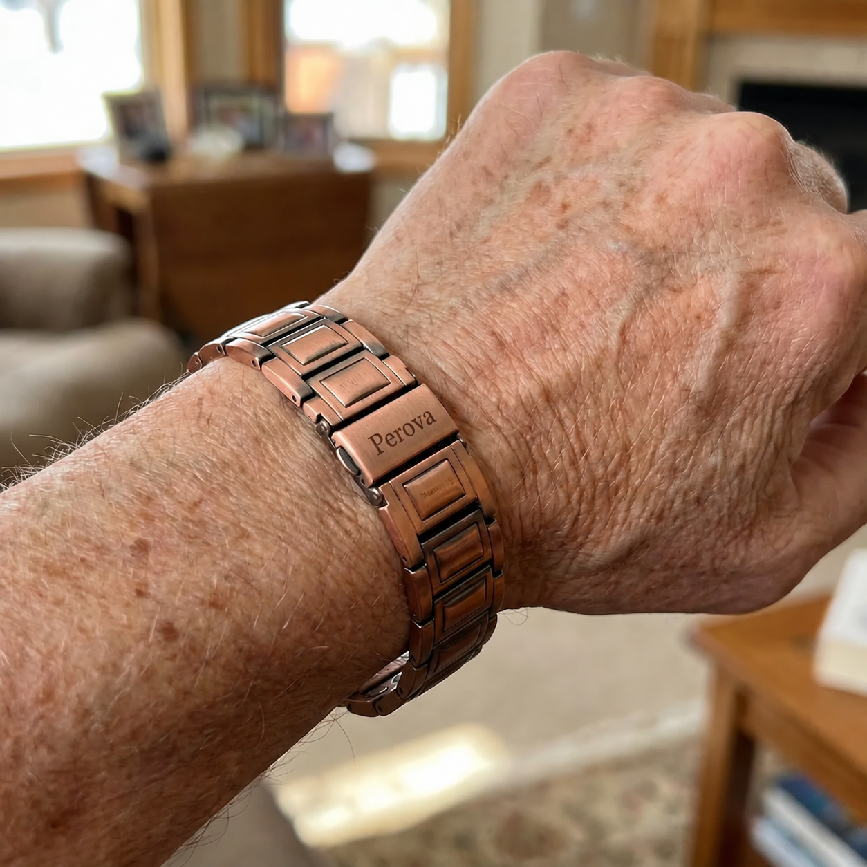 Perova copper bracelet on wrist
